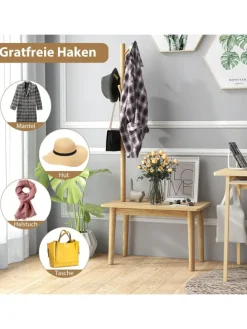 Garderobenständer mit Beistelltisch 3 in 1 in Beige