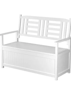 Gartenbank Holz mit Stauraum 123 x 68,5 x 96 cm in Weiß
