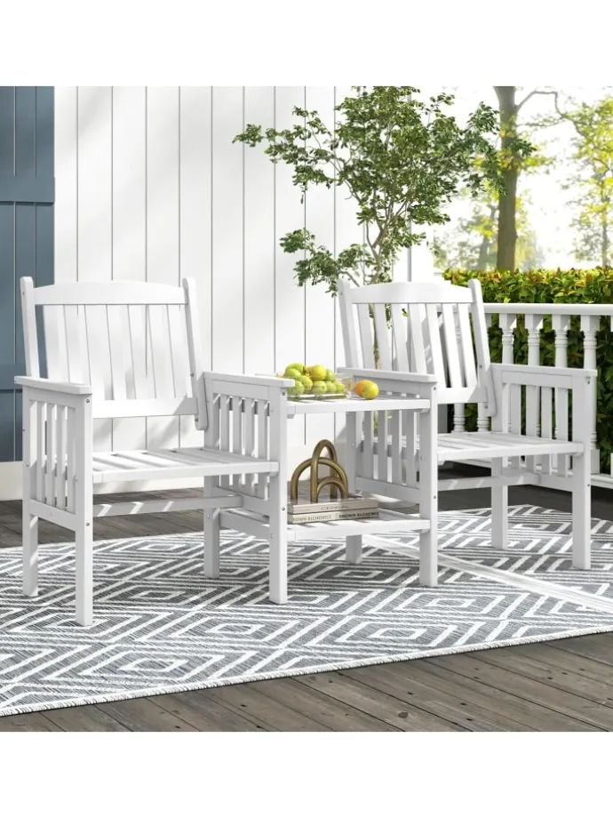 Gartenbank mit Tisch 165x60x88cm in Weiß