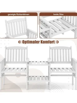 Gartenbank mit Tisch 165x60x88cm in Weiß