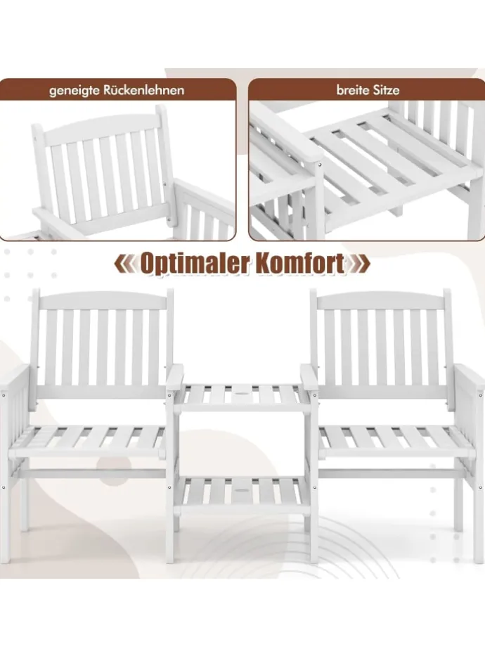 Gartenbank mit Tisch 165x60x88cm in Weiß