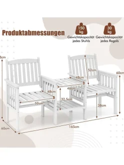 Gartenbank mit Tisch 165x60x88cm in Weiß