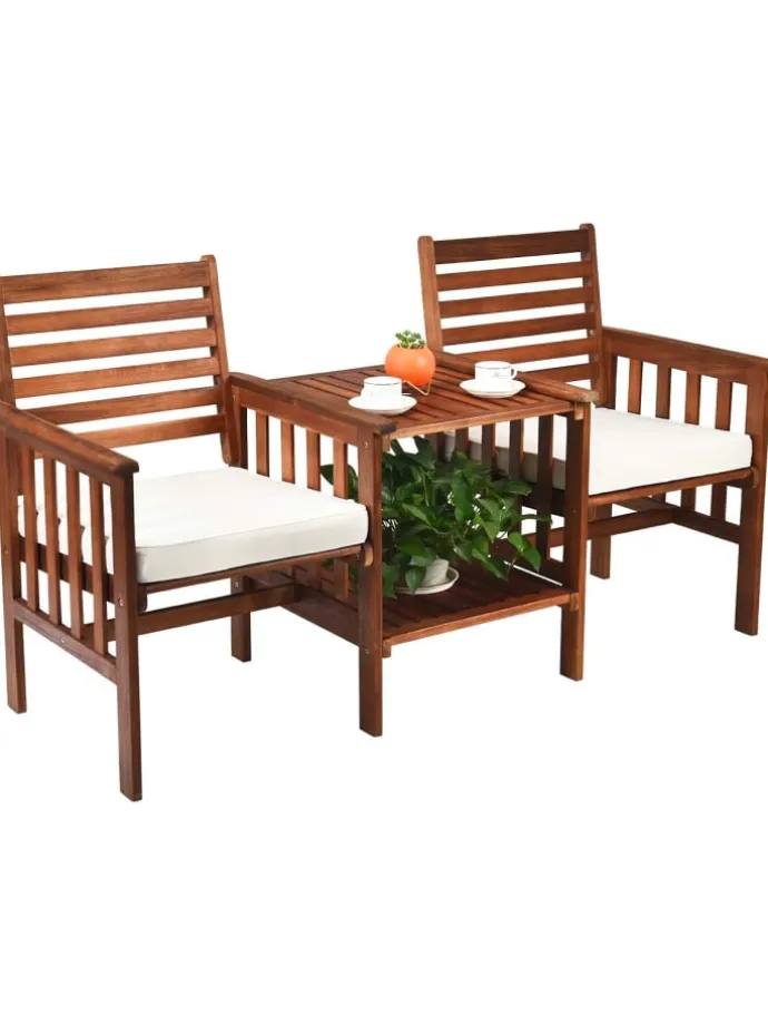 Gartenbank 2-Sitzer mit Beistelltisch in Braun