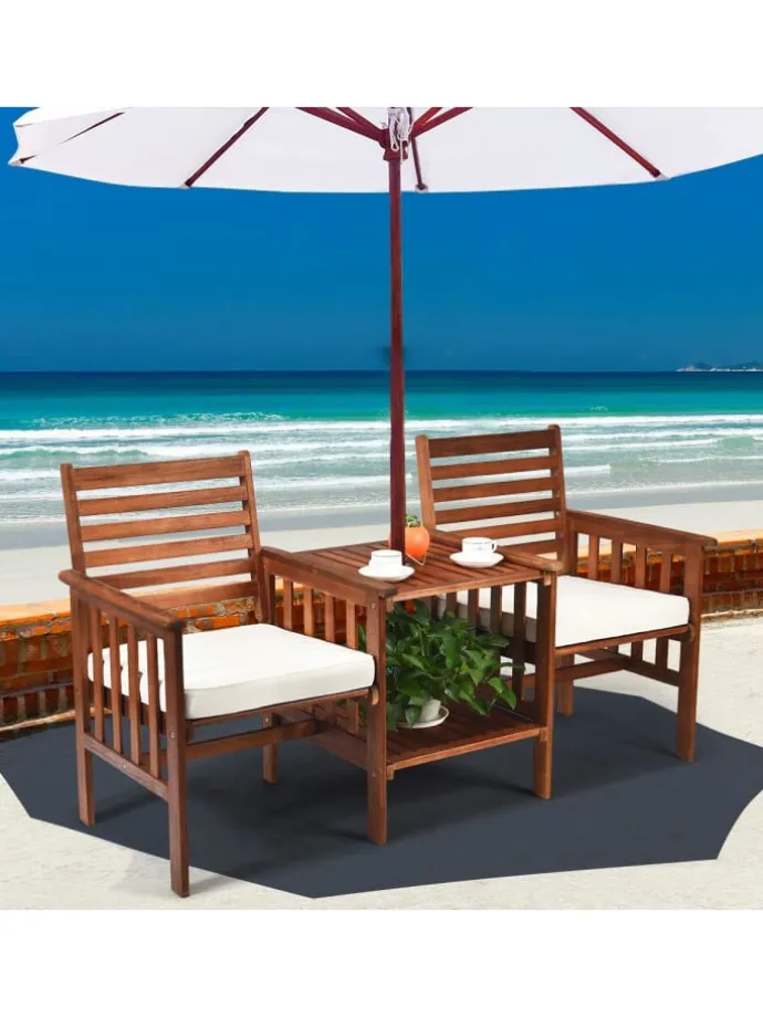 Gartenbank 2-Sitzer mit Beistelltisch in Braun