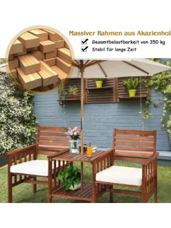 Gartenbank 2-Sitzer mit Beistelltisch in Braun