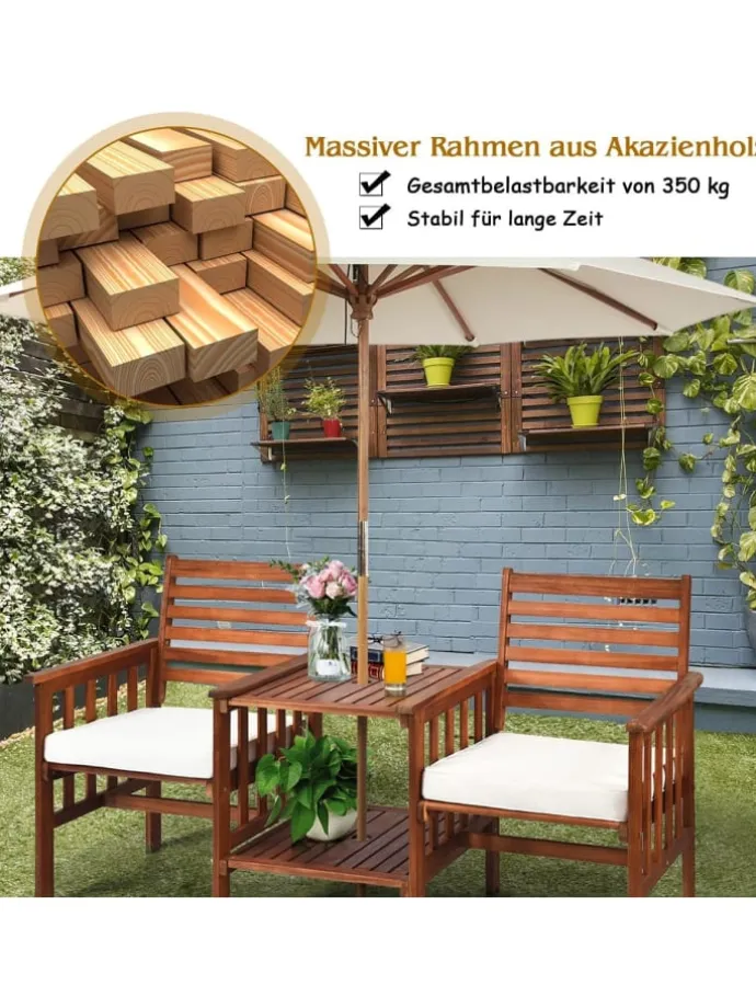 Gartenbank 2-Sitzer mit Beistelltisch in Braun
