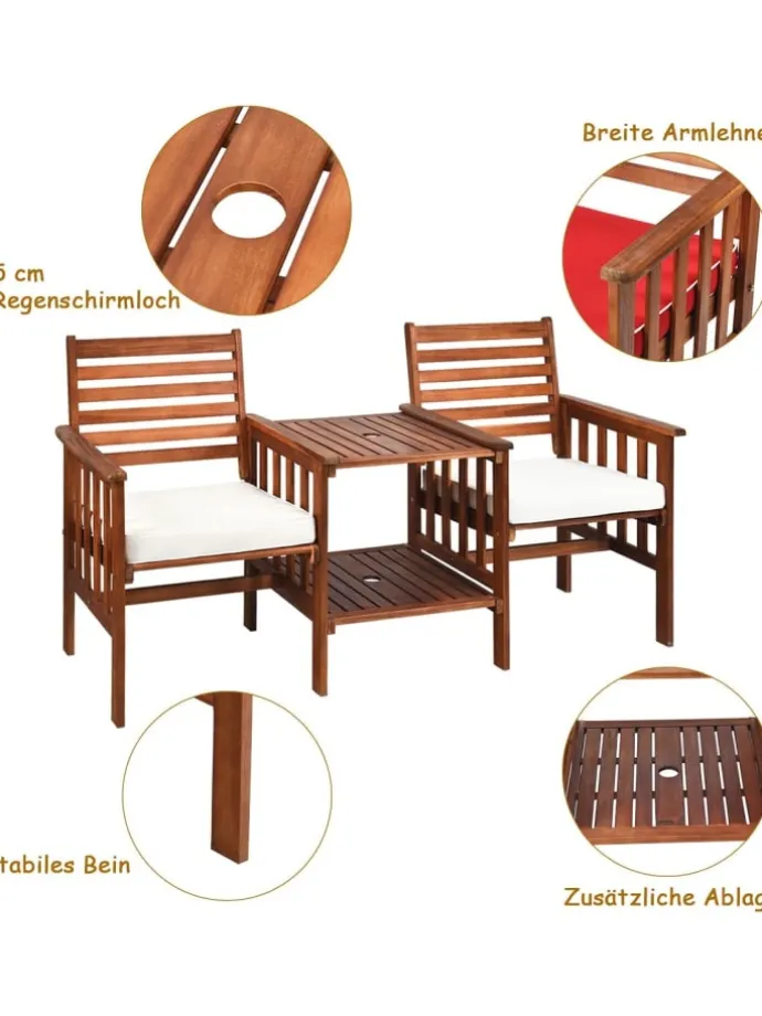 Gartenbank 2-Sitzer mit Beistelltisch in Braun