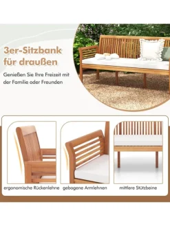 Gartenbank Akazienholz für 3 Personen in Beige