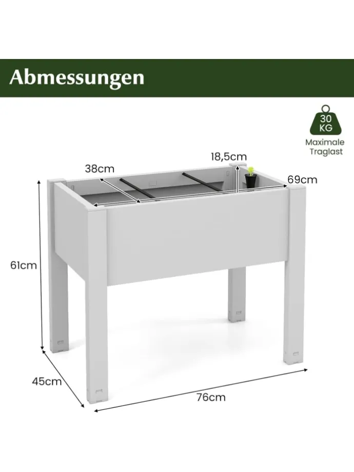 Gartenbeet selbstbewässernd 76x45x61cm in Weiß