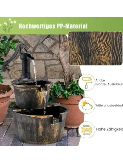 Gartenbrunnen mit Wasserpumpe in Bronze