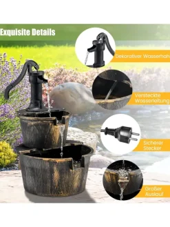 Gartenbrunnen mit Wasserpumpe in Bronze