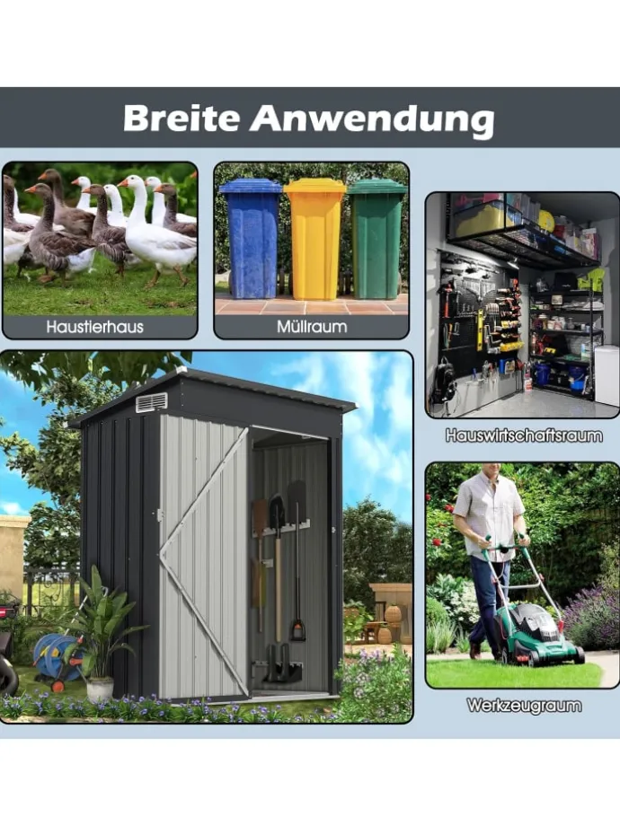 Gartenhaus Metall 1,88 m³ Türgröße: 72,5x159cm in Grau