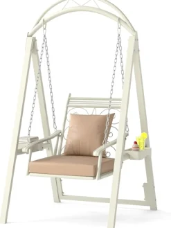 Gartenschaukel mit Gestell mit abnehmbaren Kissen in Weiß
