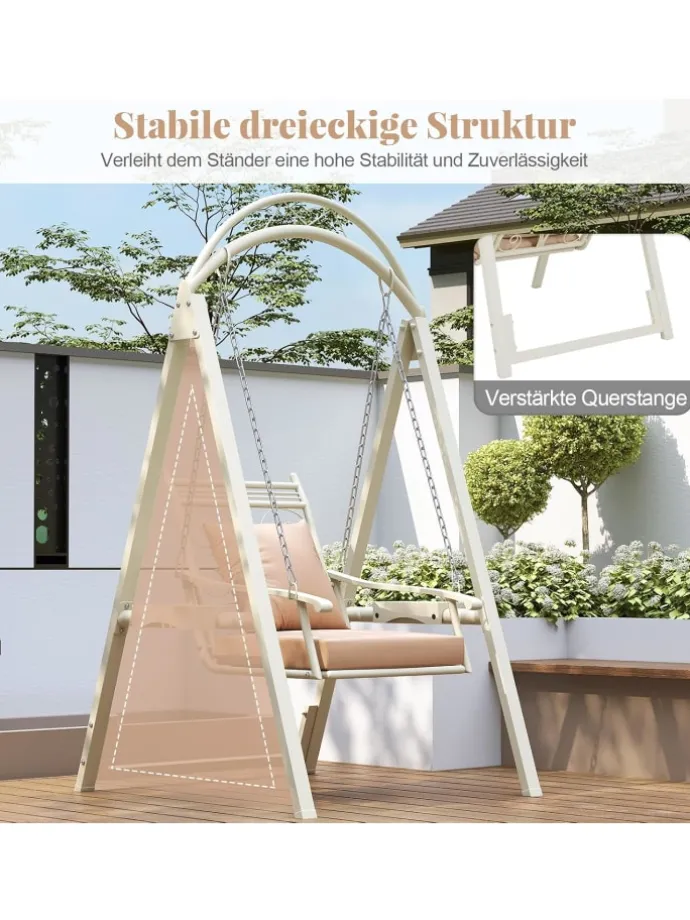 Gartenschaukel mit Gestell mit abnehmbaren Kissen in Weiß