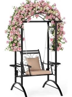 Gartenschaukel mit Gestell & 2 Rankgittern in Schwarz