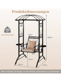 Gartenschaukel mit Gestell & 2 Rankgittern in Schwarz
