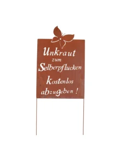 Gartenschild Rost Unkraut Spruch in Braun