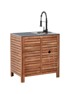 Gartenschrank BRUCOLI in Braun/Grau/Schwarz - (W) 80 x (H) 83 x (L) 50 cm