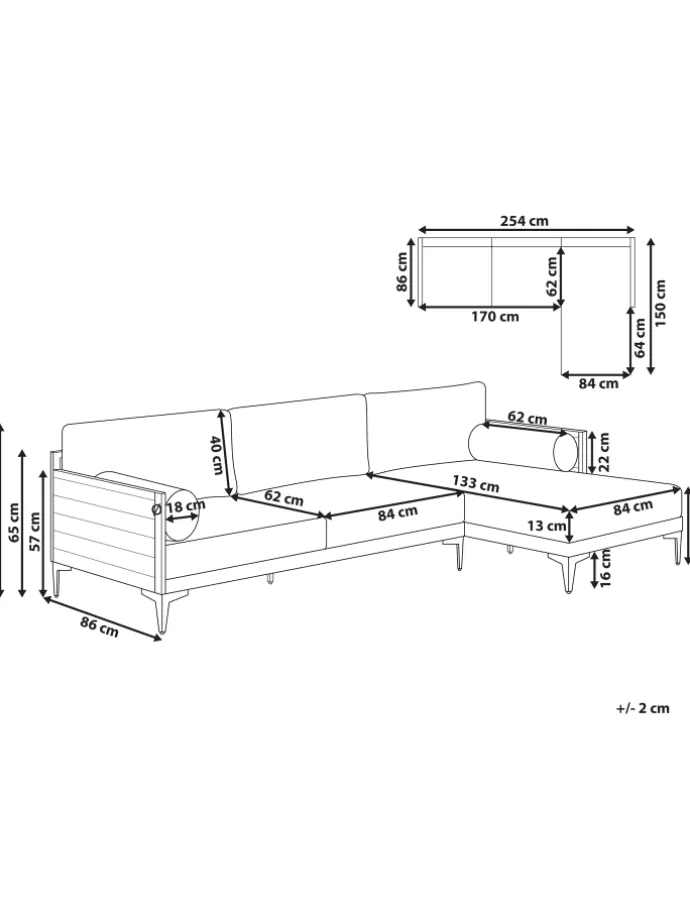 Gartensofa CAVEZZO in Grau/Schwarz/Braun - (W) 254 x (H) 77 x (L) 150 cm
