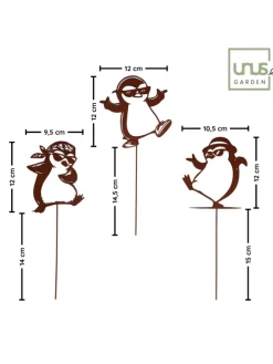 Gartenstecker Pinguine, Lustige Gartendeko aus Metall in Braun