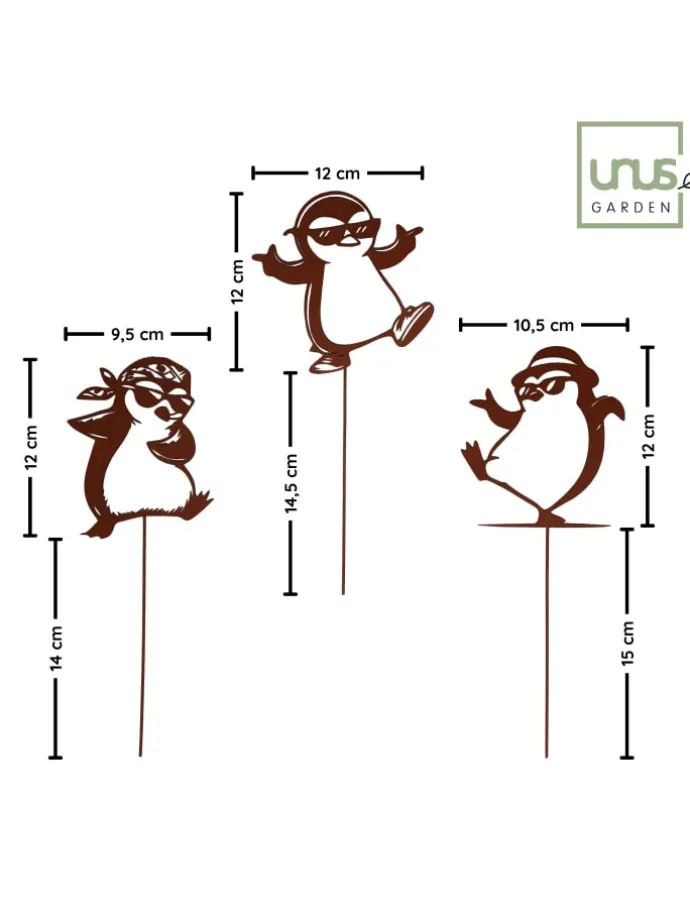 Gartenstecker Pinguine, Lustige Gartendeko aus Metall in Braun