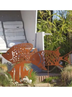 Gartenstecker Rost Fisch in Braun