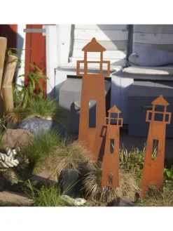 Gartenstecker Rost Leuchtturm in Braun