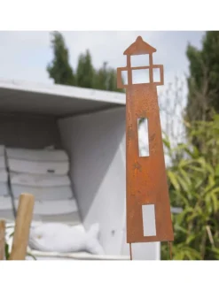 Gartenstecker Rost Leuchtturm in Braun