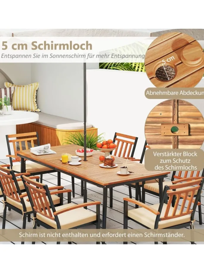 Gartentisch mit Schirmloch 200x90cm in Braun