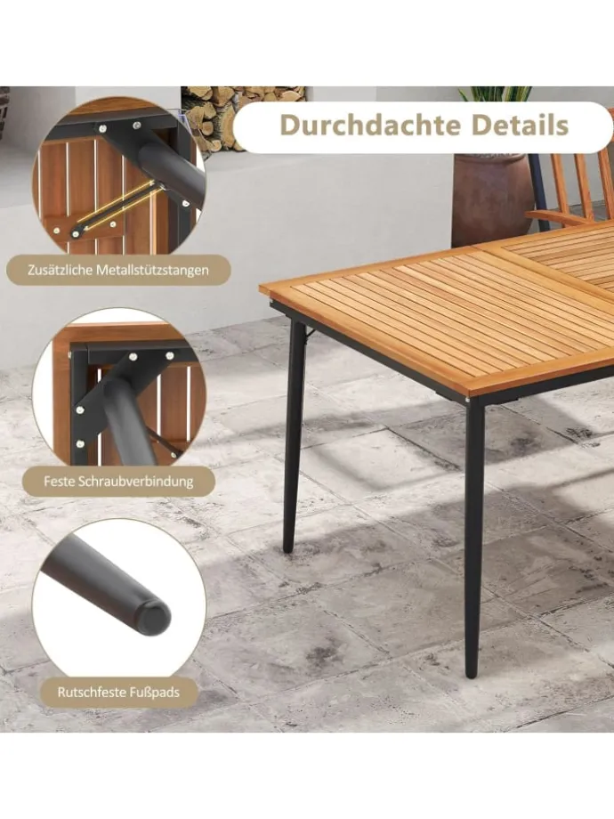 Gartentisch mit Schirmloch 200x90cm in Braun