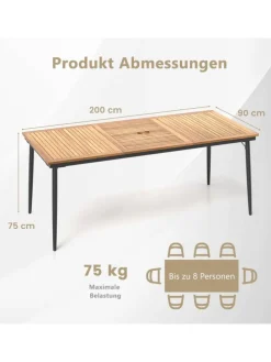 Gartentisch mit Schirmloch 200x90cm in Braun