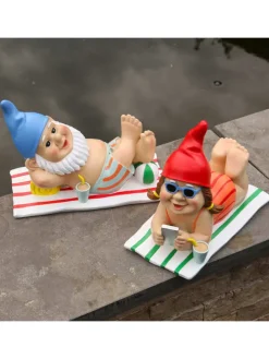 Gartenzwerg BERT im Urlaub liegend Gartenfigur H: 17,5cm in bunt