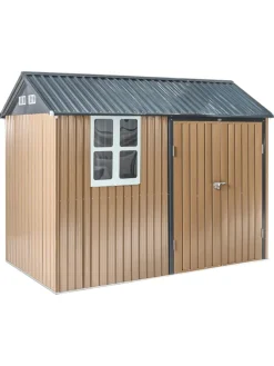 Gerätehaus mit Holzunterstand NOCCIANO in Braun/Grau