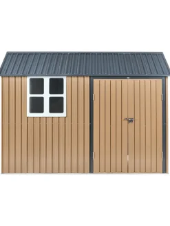 Gerätehaus mit Holzunterstand NOCCIANO in Braun/Grau