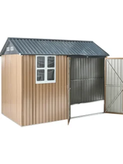 Gerätehaus mit Holzunterstand NOCCIANO in Braun/Grau