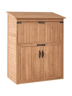 Gerätehaus mit Holzunterstand TOFFIA in Braun - (W) 127 x (H) 160 x (L) 66 cm