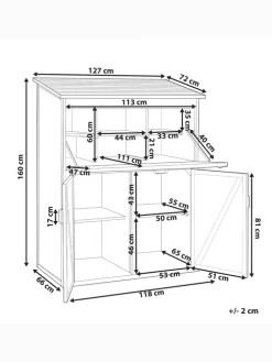 Gerätehaus mit Holzunterstand TOFFIA in Braun - (W) 127 x (H) 160 x (L) 66 cm