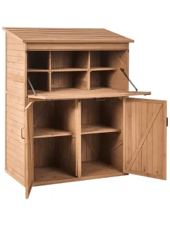 Gerätehaus mit Holzunterstand TOFFIA in Braun - (W) 127 x (H) 160 x (L) 66 cm