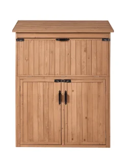 Gerätehaus mit Holzunterstand TOFFIA in Braun - (W) 127 x (H) 160 x (L) 66 cm