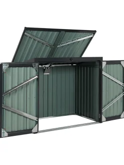 Gerätehaus mit Holzunterstand MOENA in Grau - (W) 158 x (H) 134 x (L) 96 cm