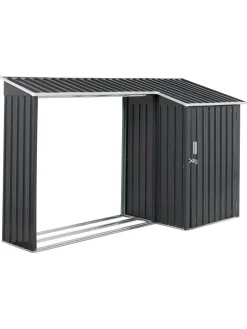 Gerätehaus mit Holzunterstand AOSTA in Grau - (W) 270 x (H) 158 x (L) 105 cm