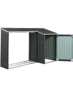 Gerätehaus mit Holzunterstand AOSTA in Grau - (W) 270 x (H) 158 x (L) 105 cm