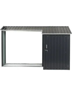 Gerätehaus mit Holzunterstand AOSTA in Grau - (W) 270 x (H) 158 x (L) 105 cm