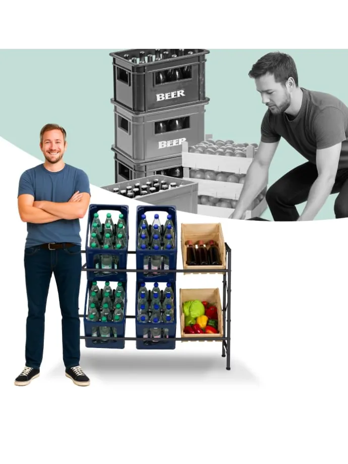 Getränkekistenregal in Schwarz - (B)104 x (H)80 x (T)32 cm