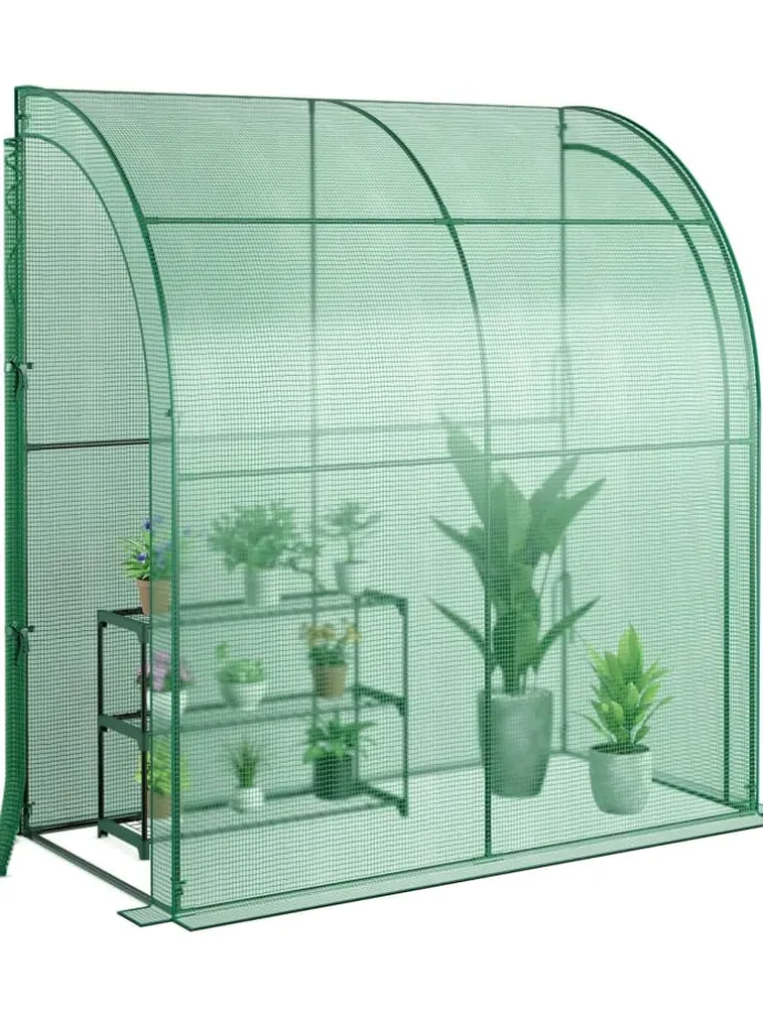 Gewächshaus begehbar mit drei Regalebenen 200x100x215cm in Grün