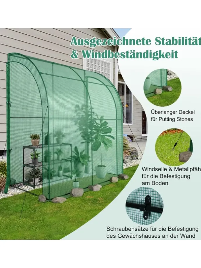 Gewächshaus begehbar mit drei Regalebenen 200x100x215cm in Grün