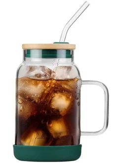 Glas mit Trinkhalm in Grün - 600 ml