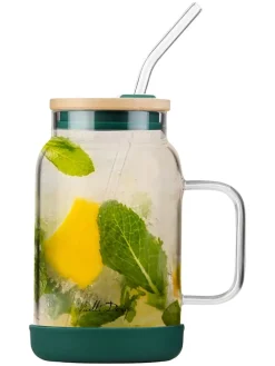 Glas mit Trinkhalm in Grün - 600 ml