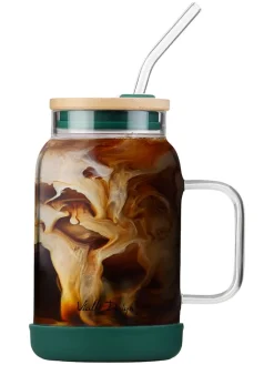 Glas mit Trinkhalm in Grün - 600 ml