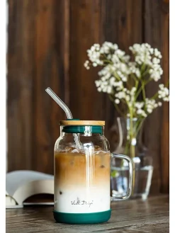 Glas mit Trinkhalm in Grün - 600 ml